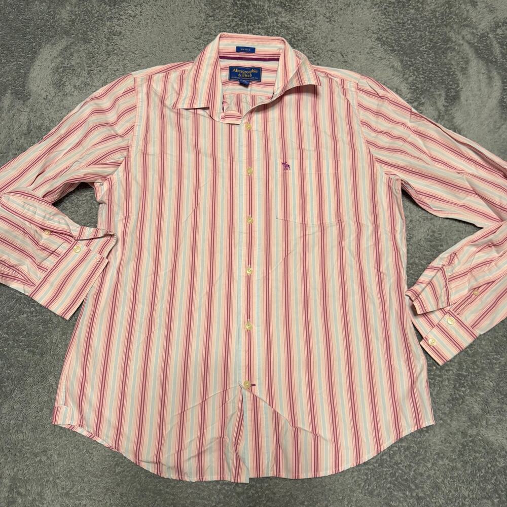 Abercrombie & Fitch Shirt Mens XXL Muscle Fit Pink Striped Long Sleeve Button